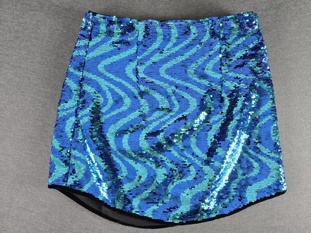 Zara Sequin Skirt Womens Small Blue Geometric Mini Lined Party Club Holiday